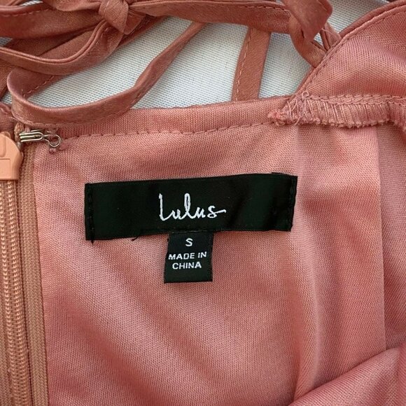 LULUS IN LOVE FOREVER ROSE PINK SATIN LACE-UP HIGH LOW RUFFLE FORMAL DRESS - S - Picture 7 of 10